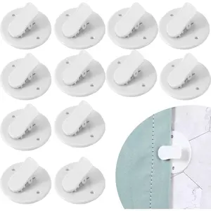 12 Pack Shower Curtain Clips to Wall,Windproof Splash Guard, Self Adhesive Sticky Clips for Pictures, Artwork Photo Wall , Poster Hanger Display, Cards Spring Clips for Office(White)