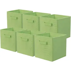 Storage Bins, Foldable Fabric Storage Cubes and Cloth Storage Organizer Drawer for Closet and Toys Storage, 6 Pack (Green)
