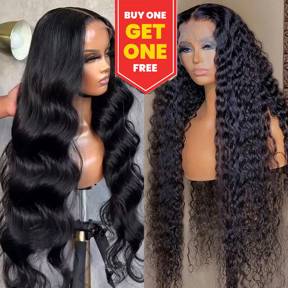 [BUY ONE GET ONE FREE] 30 Inch 13x4 Lace Front Human Hair Wig -Buy a 180 Density Deep Wave Wig & Get a Body Wave Frontal Wig Free