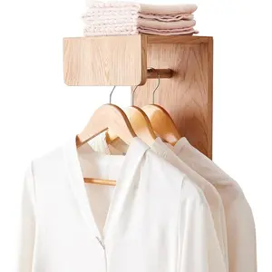 Oak Wood Peg Shelf, Wall Mounted Coat Rack with Shelf 20 Inch, 5 Peg Hooks Floating Entryway Peg Shelf for Bathroom, Hallway, Living Room