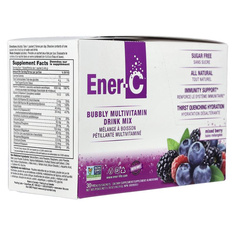 Ener-C Bubbly Multivitamin Drink Mix, Sugar-Free, Mixed Berry, 1,000 mg, 30 Packets, 0.2 oz (5.46 g) Each