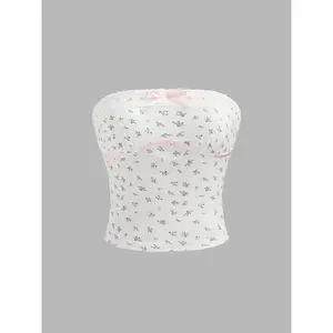 Cider [size 2-10] Floral Bowknot Broderie Anglaise Trim Tube Top