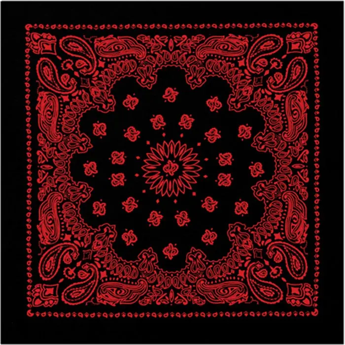 Black & Red Trainmen Paisley Bandana, 100% Cotton Unisex Head Scarf for Casual Wear, 22x22" with Stitched Sides, Cotton Paisley Bandanas, Bandana Pattern Head Scarves, Square, Trainmen Print, One Size Fits Most