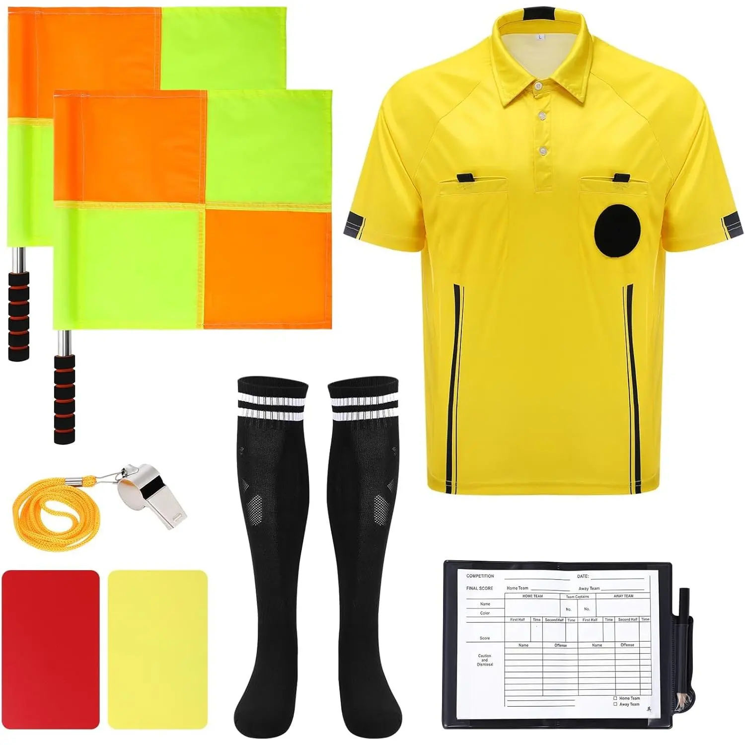 Soccer Referee Kit, 6 count Soccer Referee Shirt Jersey Umpire Uniform Football Referee Costume for Adult Teenager