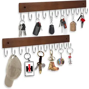 Wall Mounted Key Hooks - 12 Heavy Duty Hooks, 2 Pack Organizer Rack for Entryway, Kitchen, Bathroom, Brown  Finish Key Holder Hanger