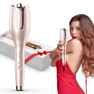 Automatic Rotating Curling Iron, Automatic Curler, 1-inch Large Rotating Barrel, 4 Temperature Settings, 3 Heating Time Adjustments, Suitable for Hair Lengths 6-25 Inches (Gold)