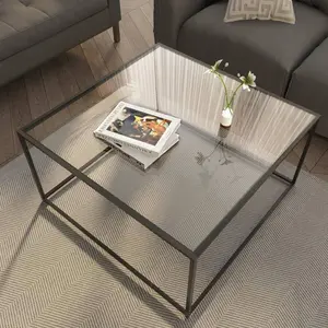 Glass Coffee Table Modern Center Table,Minimalist Coffee Table Sofa Side Tea Table For Living Room,Tempered Glass-Top With Sturdy Metal Frame, Easy Assembly,26.4 X 26.4 X 15.7 Inches, Gold
