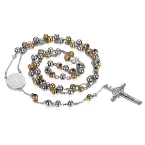 OIDEA Classic Bible Jesus Cross Stainless Steel Pendant Necklace, 29" Long Length Religious Icon Jewelry with Gold-Toned & Silver Options for Men & Women, Gold-Toned Cross Necklaces, Religious Icon Necklaces