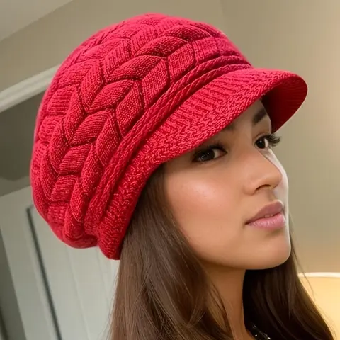 Women's Fashion Chunky Cable Knit Hair Bonnet Beanie Hat - Slouchy, Loose, Flexible, Elastic Winter Hat with Ear Flaps, Fringe Trim, Heart-Design Cute Detail, Stretch Fit, Machine Washable, Low Fuss, Cozy Texture, Warm for Brisk Daily Wear