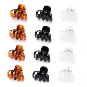 12 Pack Small Hair Claw Clips 1.2 Inch Plastic Hair Clips for Thin Hair No-Slip Mini Hair Clips Hair Styling Accessories for Women and Girls, Black, Brown and White