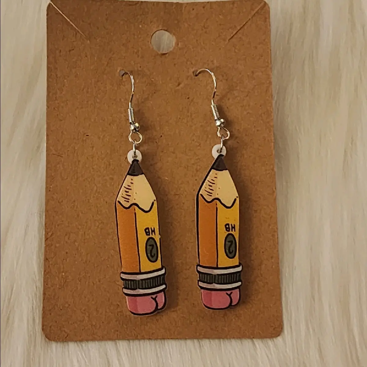 Plastic Pencil Earrings - Unisex, Casual, Fashion Costume Jewelry, Playful Quirky Design, Lightweight Comfortable, Adds Personality to Any Outfit, Daily Accessory (Note: Choking hazard is a small ball)