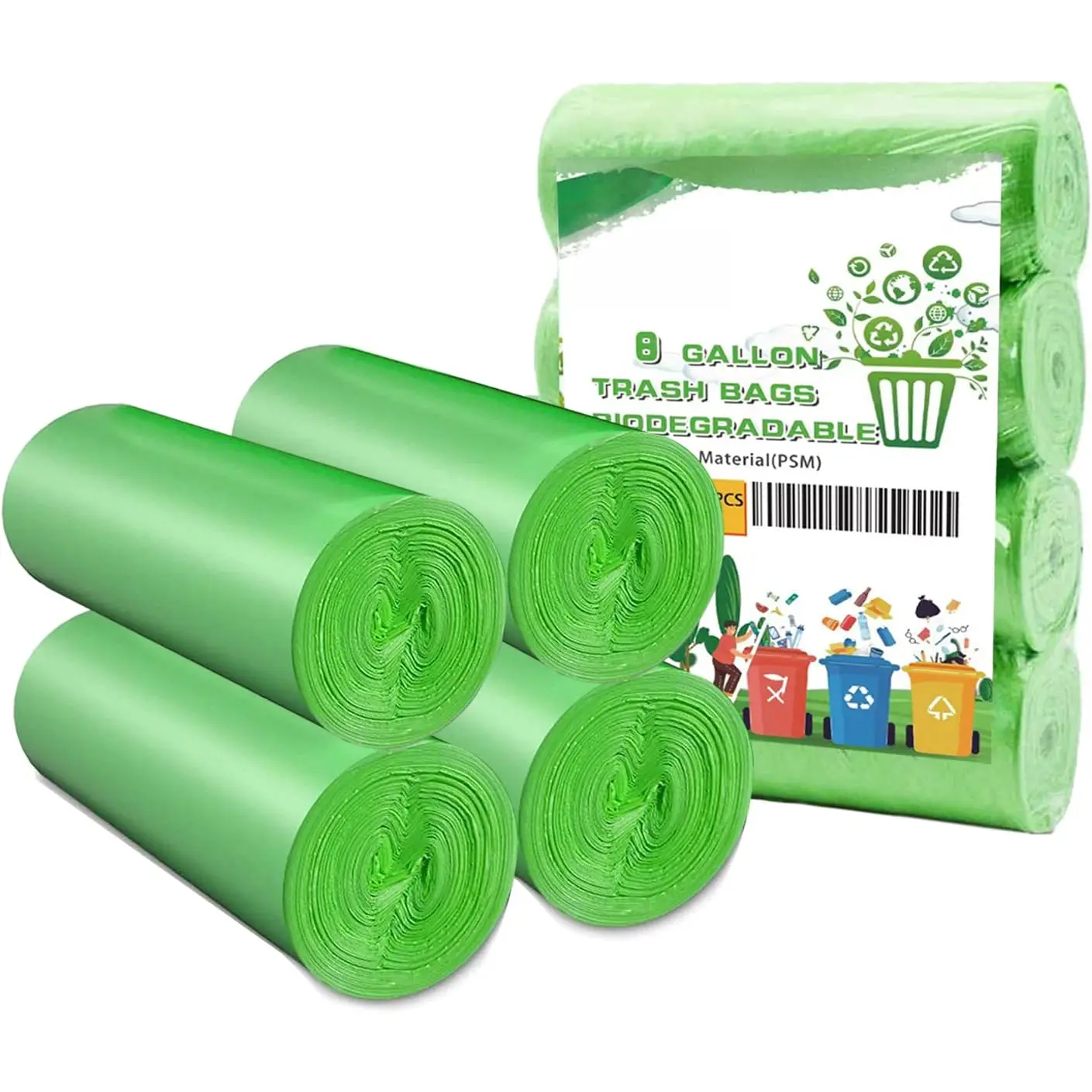 Medium Compostable Trash Bags, Biodegradable 8 Gallon Garbage Bags, Recycling Degradable Unscented Rubbish Bags for Kitchen Bathroom Office  Pet Wastebasket (Green)