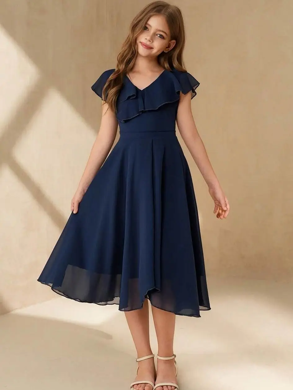 Girls Elegant Dusty Pink Mini Dress, Casual Sleeveless Summer Party Outfit for Tweens