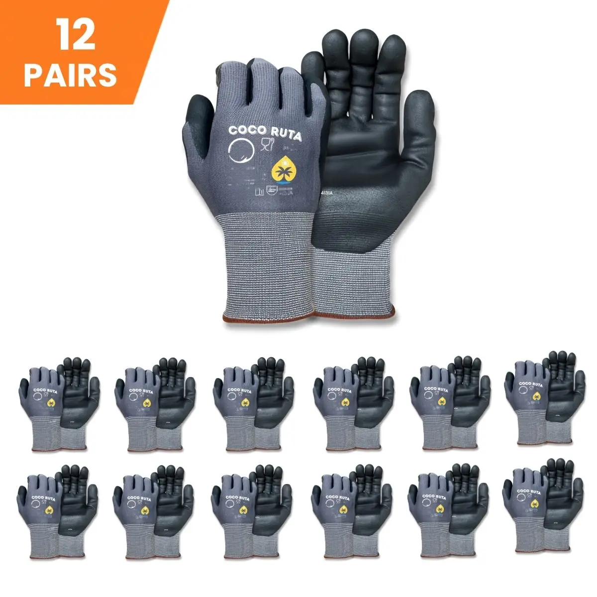 24 Pairs COCORUTA Safety Work Gloves – Micro-Foam Nitrile Coated Grip Gloves – Lightweight, Breathable for Mechanics, Gardening & Industrial Work