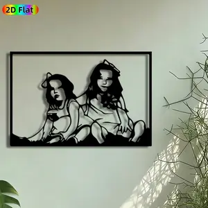 1pc Twin Girls with Bows Metal Wall Art, Sibling Bond Statue Mural, Artistic Metalwork, Intricate Craftsmanship, Perfect for Family Day, Anniversary Decor, Perfect for Living Room Bedroom Nursery Decor, Ideal Gift for Family-Oriented Homeowners.