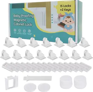 15 Pack  Cabinet Locks  Proofing -   Safety Latches for Cabinets, Drawers & Cupboards - Quick-Adhesive Installation (15 Locks + 2 )