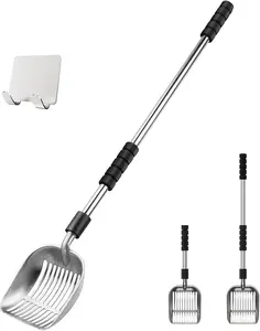 Cat Litter Scoop, Metal Litter Scooper with Deep Shovel, Detachable Long Handle Cat Litter Sifter with Holder, Large Durable Cat Litter Shovel with Foam Pad Grip for Easy Sifting