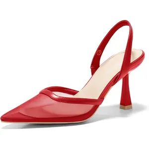 Coutgo Womens Slingback High Heels Sandals Mesh Closed Pointed Toe Stiletto Pumps Party Wedding Dress Shoes