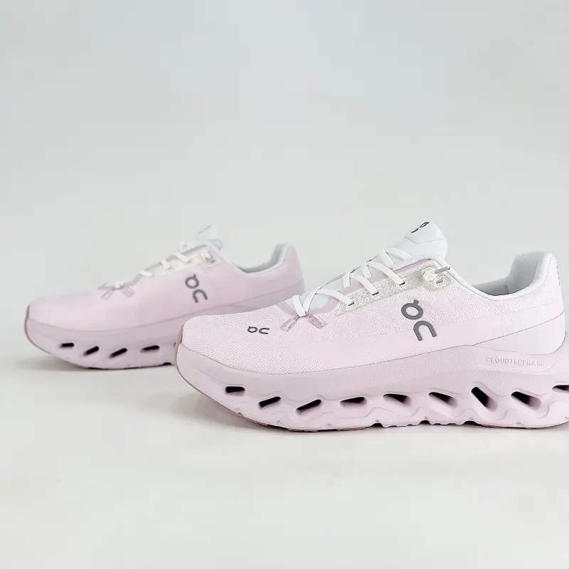Cherry Pink Breathable Flyknit Women Casual Shoes Wave Hollow Cushion Thick Sole Low Top Gym Long Run Sneakers