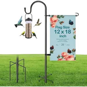 Garden Flag Stand with Shepherd Hook Design, 48 Inch Heavy Duty 1/2 Inch Thick Metal Pole - Weatherproof Outdoor Yard Stake for 12x18 Flags & Solar Lights, Rust-Resistant Lawn Decor