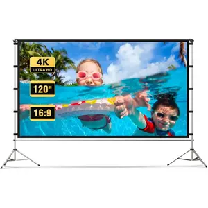 Projector Screen Outdoor, Vamvo Portable Projectors Screen with Aluminum Alloy Stand 120" Foldable Screens, 10 Feet Indoor Movie Screens with Carrying Bag for Home Theater Backyard Movie Night 4K