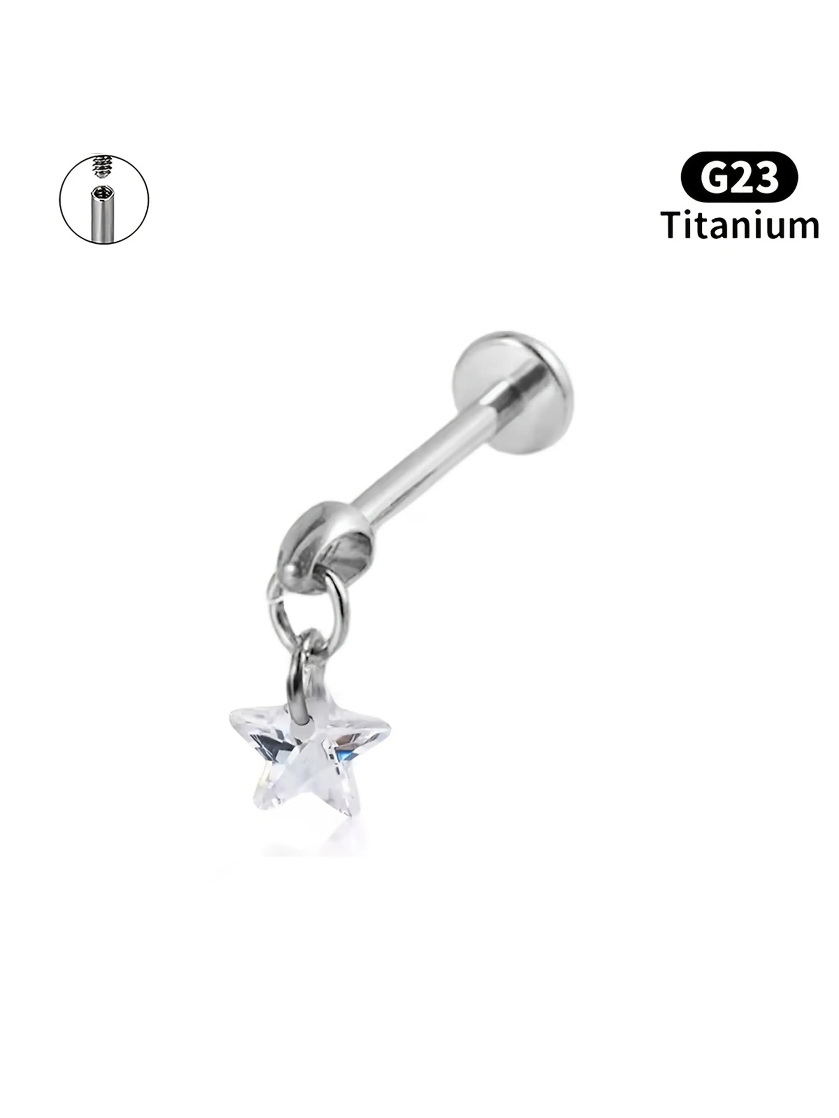 G23 Titanium Star Pendant Lip Ring, Ear Stud, Tragus Piercing, Hypoallergenic, Unisex, Multiple Colors Available, Fashion Jewelry