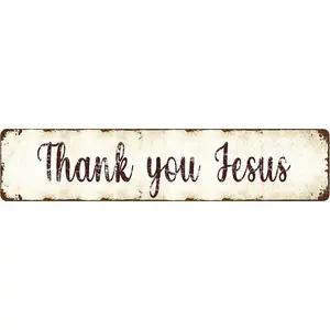 Jesus Tin Sign Wall Art - 4x16 Inch Rust-Resistant Religious Decor, Inspirational Catholic Christian Gifts for Home/Church/Office - Indoor/Outdoor Spiritual Art