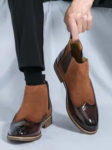 Men's Business Fashion PU Chelsea Boots, Formal Boots, Fashionable Pointed Toe Ankle Boots for Work Office, Male All-match Commuter Shoes for Daily Wear, Footwear