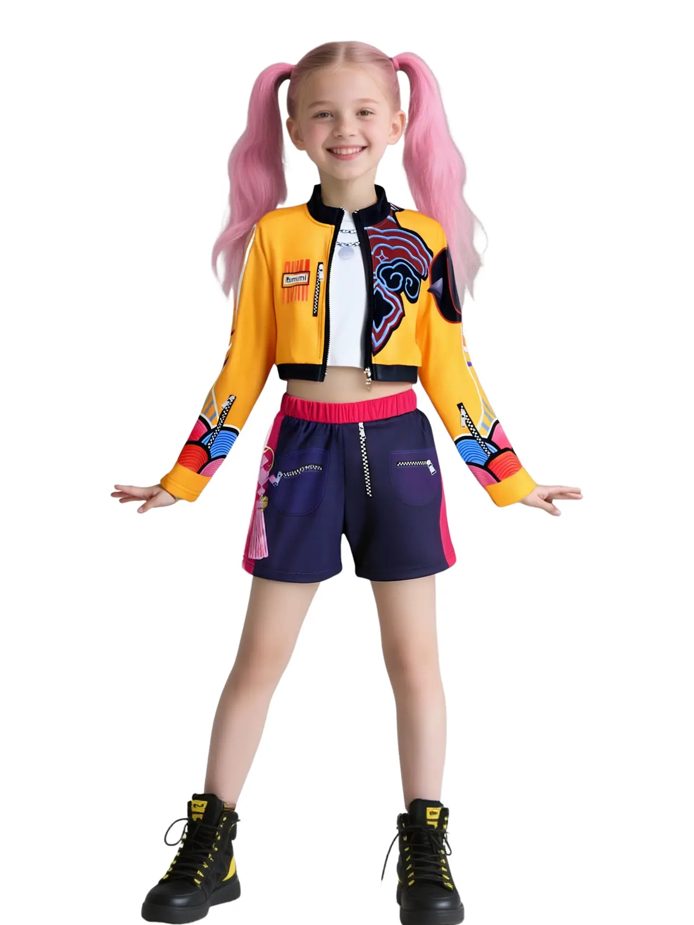 Girls' K-Pop Rumi Role Play Costume Set, Halloween Devil Style for Teenage Girls, Trendy Cosplay Clothes for All Seasons