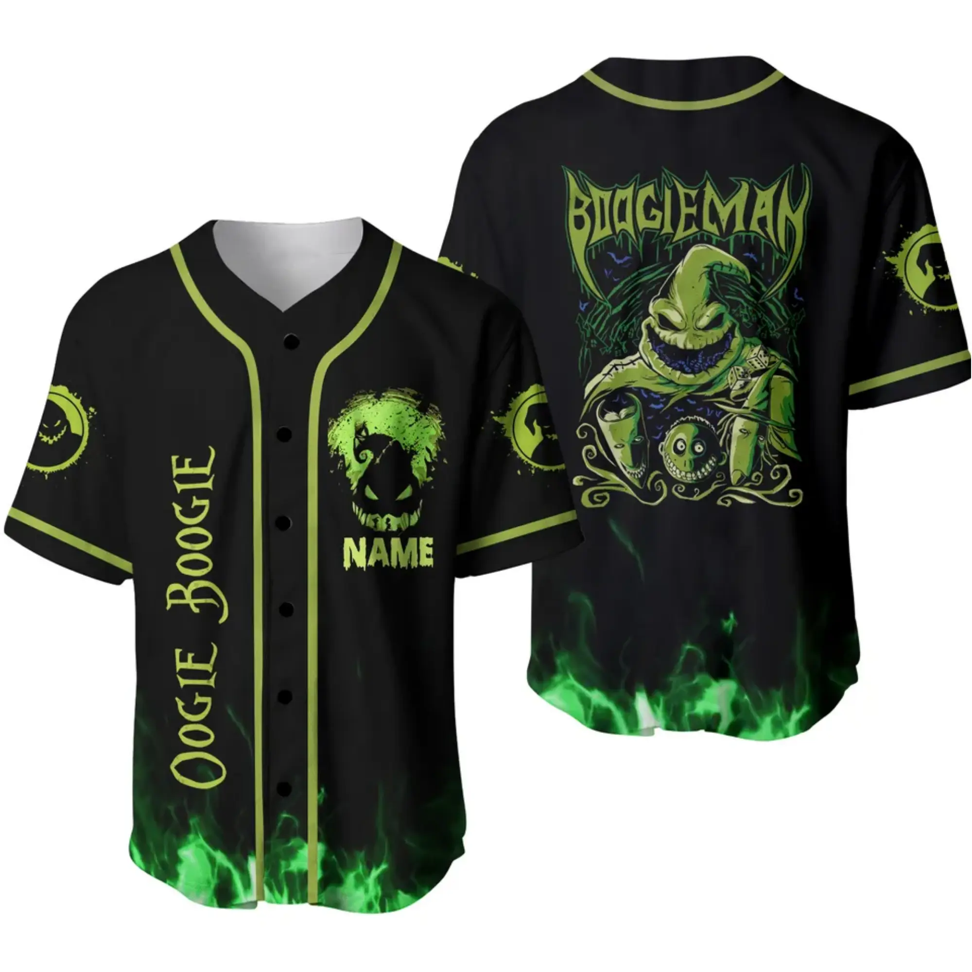 Custom Oogie Boogie Halloween Baseball Jersey, Personalized Name Horror Character Shirt, Nightmare Spooky Season Button Up Jersey, Party Halloween Gift, Unisex Clothing For Men & Women