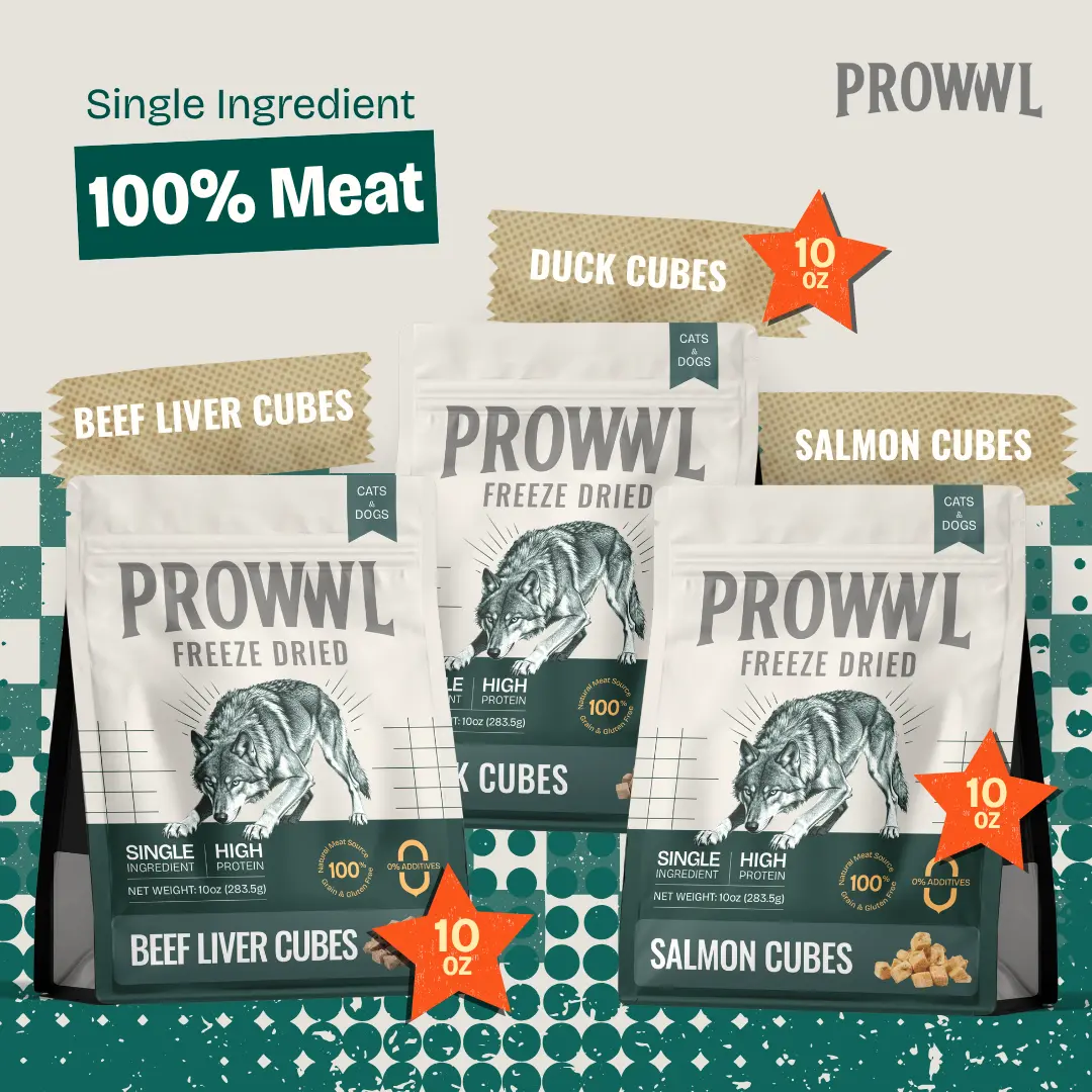 PROWWL Freeze Dried Meat 8oz/10oz pack, 100% Single Ingredient, Natural Meat Source, High Protein, Grain-Free, Gluten-Free, 0% Additives for Dogs & Cats