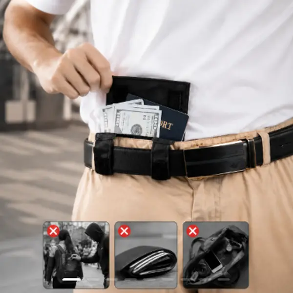 Anti-Theft Passport Pouch, Multifunctional Phone and ID Waist Pouch, Slim and Snug-Fitting Travel Document Pouch, Can Be Attached to a Belt