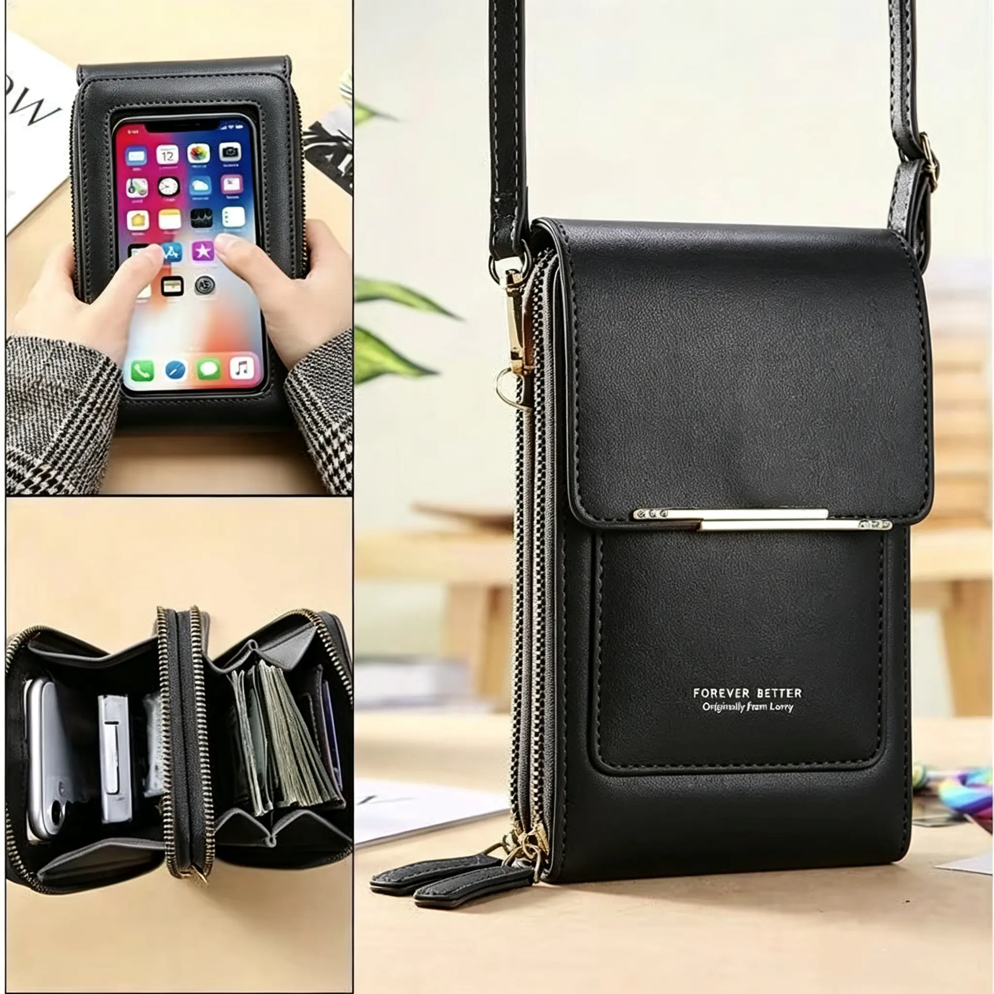 Touchscreen Sensitive Phone Bag with Multiple Colors, Use Phone Without Taking It Out, Clear Window Crossbody Purse with 3 Card Slots & Secure Dual Zipper Wallet summerwins