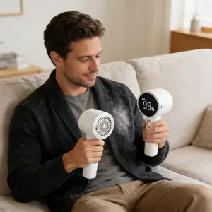 ISUNMEA Fabric Shaver, Lint Remover Rechargeable, Electric Portable Sweater Defuzzer with 3 Speeds, 6 Leaf Blades, Digital LED Display to Remove Pilling for Clothes, Furniture, Sweater, Couch, Blanket