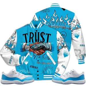 11 Low University Blue Varsity Jacket, Low University Blue 11s Outfits, Trust No One Graphic Streetwear Unisex Sneaker Color Match Shirts