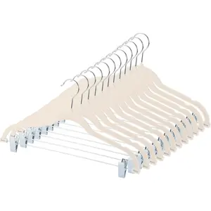 Pants Skirt Hangers with Clips - Pack of 20 Beige Shirt Clothes Felt Non Slip Heavy Duty Slim Hanger Set for Skirts Pant Suit Shorts Women Dress,Space Saving with Two Metal Clip