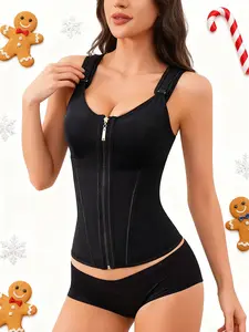 1 Piece Women's Bust Shaper with Double Layer Waist Trainer, Waist Band Bra Tummy Control Sports Shaper Tank Top for Postpartum Fitness with Zipper Hook builtin faja bustier corset tops