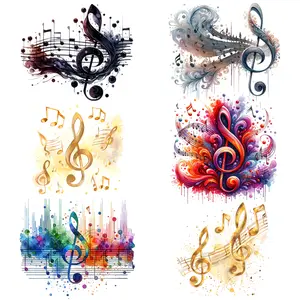 6-pack of musical note themed iron-on decals T-shirt heat transfers for DIY, music, t-shirts, masks, jeans, backpacks, hats, pillows Easily heat press decals for a personalized style Washable heat transfer stickers