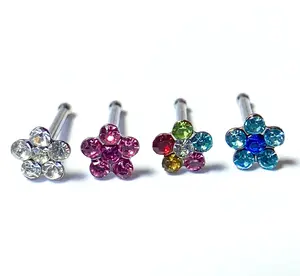 4pc Value Pack Gem Flower 20g Surgical Steel Nose Studs Bones Rings