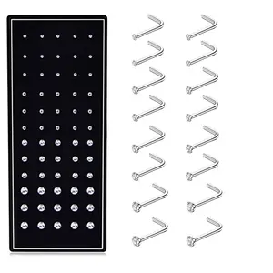 OIDEA L-Shape Nose Stud Set 20G 316L Stainless Steel Cubic Zirconia Rhinestone Diamond Body Piercing Jewelry 60PCS 1.5MM 2MM 2.5MM 3MM Silver