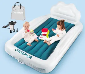 Toddler Air Mattress with Electric Pump, Inflatable Toddler Travel Bed with Safety Sides, Portable Kids Blow Up Mattress for Travel, Camping Grandma Sleepovers Playing Air Bed, Gift for Kids