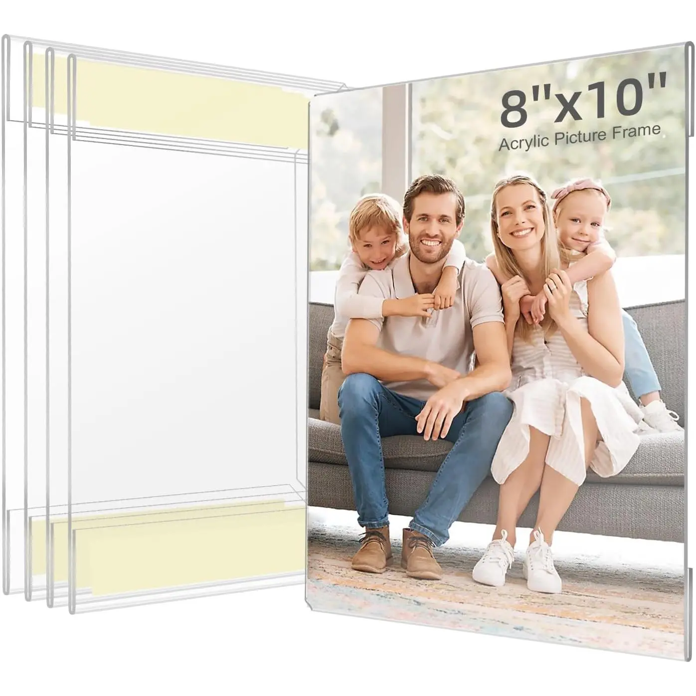 8x10  Picture Frame, Clear Frameless Photo Frame for Wall Mount, No Drilling Picture Frames with Tape, Pack of 5 Floating Hanging Picture Frames for Home, School, Office
