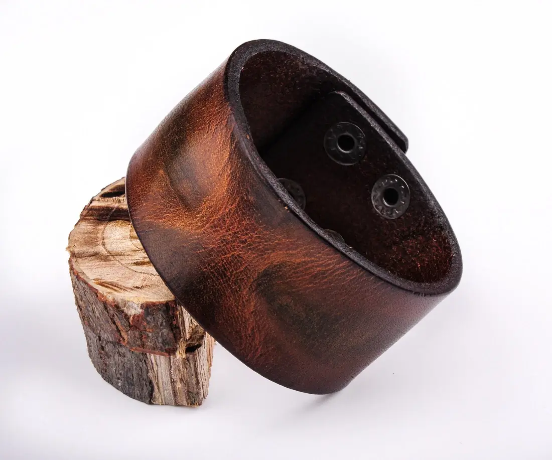 S301 Vintage Texture Genuine Leather Bracelet Wristband Men's Wide Cuff BROWN