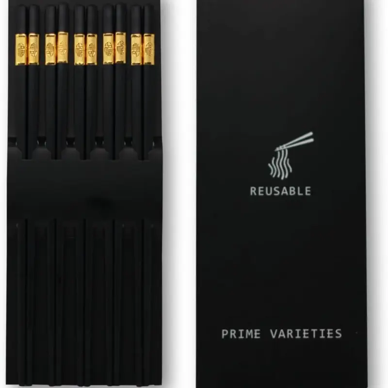 PrimeVarieties Premium Fiberglass Chopsticks Kitchenware Utensils Set - 5 Pairs (9.4 in), Reusable, Non-Slip, Lightweight, Dishwasher-Safe, Eco-Friendly, Stylish Gift-Ready Tableware for Asian Cuisine Lovers