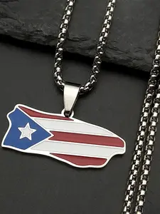 Puerto Rico Flag Map Pendant Necklace For Women Men Stainless Steel Gold Silver Color Faith Fashion Male Chain Gifts Modern Versatile Accessories