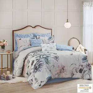 8 Piece Cotton Printed Comforter Set, Cassandra