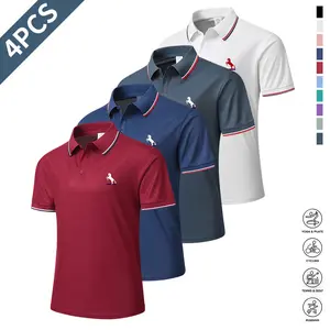 4-Pack simple stitching print men's casual and comfortable short-sleeved polo shirt