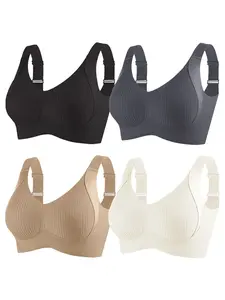 Women's Seamless Bra Set, No Underwire Design, Wireless, Soft Elastic Fabric, Daily Wear, Perfect for Active Lifestyle, 4 Piece Pack
