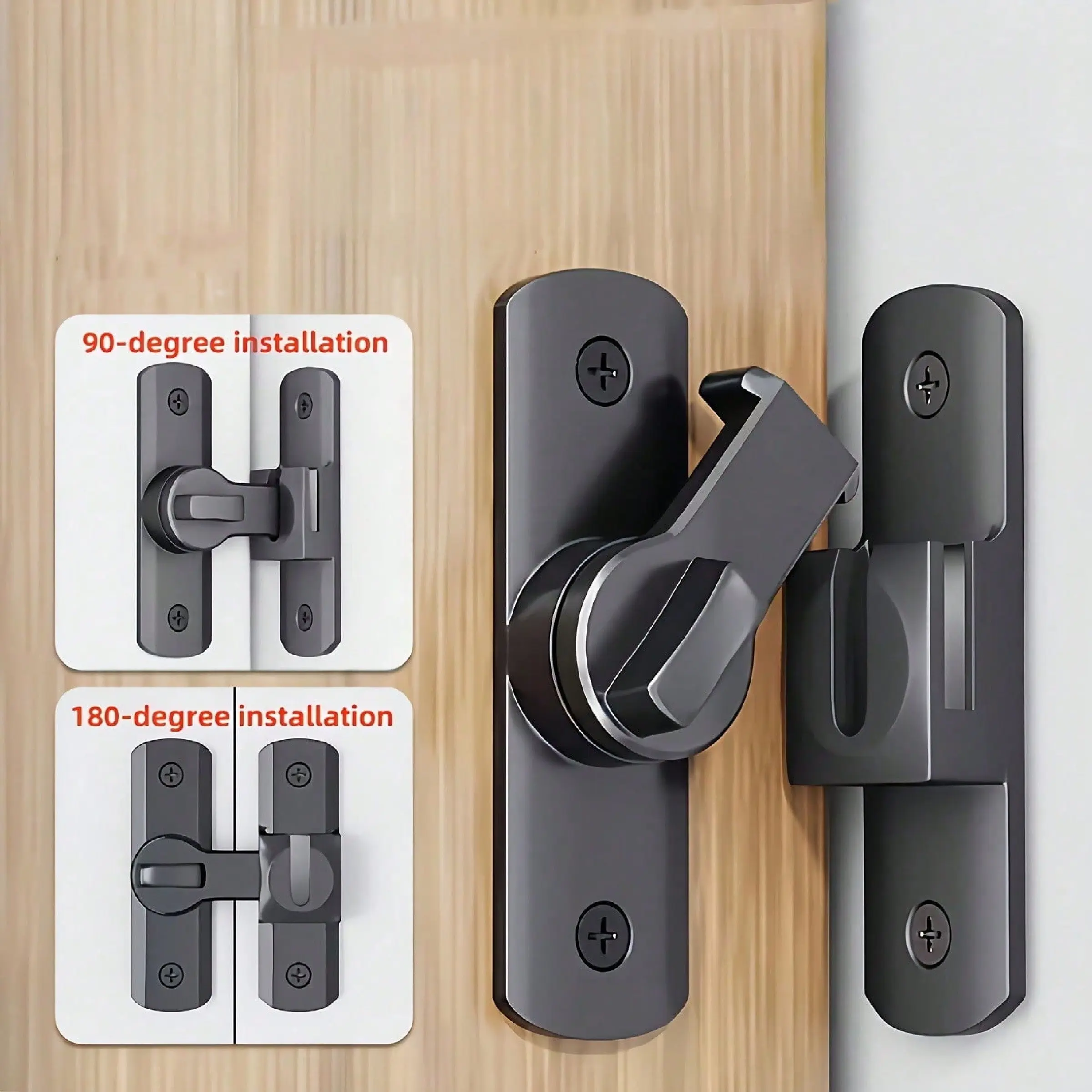2pcs/set Heavy-Duty Anti-Theft Door Lock, Door Hardware, 90°/180° Adjustable Sliding Pin Lock, Commercial/Residential, Black Heavy-Duty Construction, Easy Install Lever Handle Lock with Keyless Entry & Emergency Override, Reinforced Design for Home