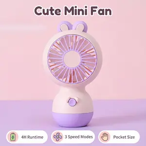 Portable Handheld Bunny Mini Fan, USB Rechargeable Compact Aesthetic Mobile Fan with Adjustable Strong Airflow, Long Battery Life, Personal Cooling for Travel, Camping, Summer Essential